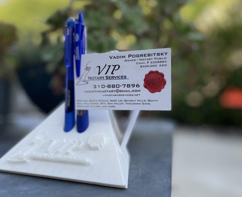 company business card for VIP Notary Services
