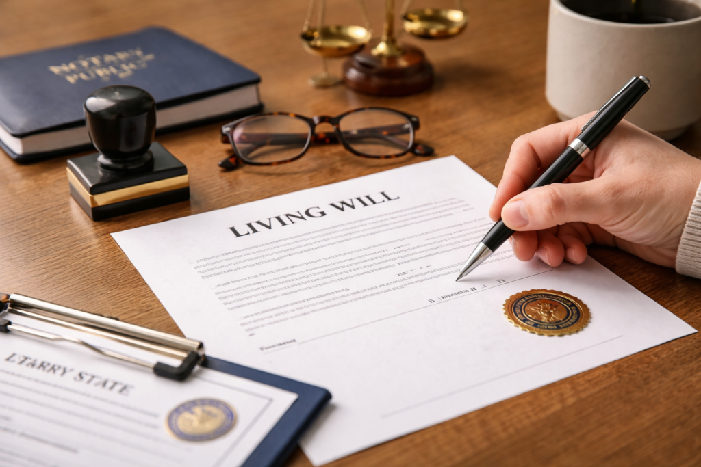 does-a-living-will-need-to-be-notarized A living will in the process of being notarized