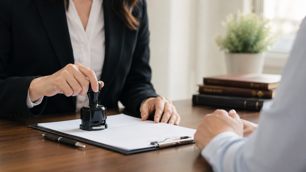 Notary notarizing a document